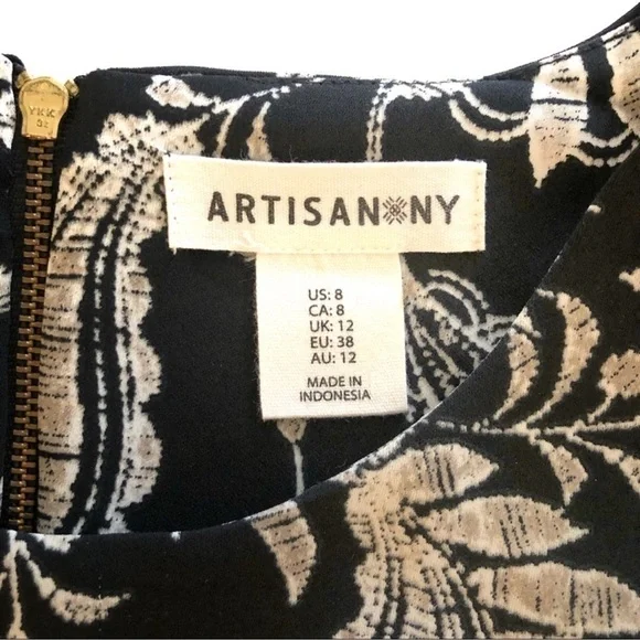 NY Artisan sleeveless dress floral paisley black white size 8 - Picture 8 of 10